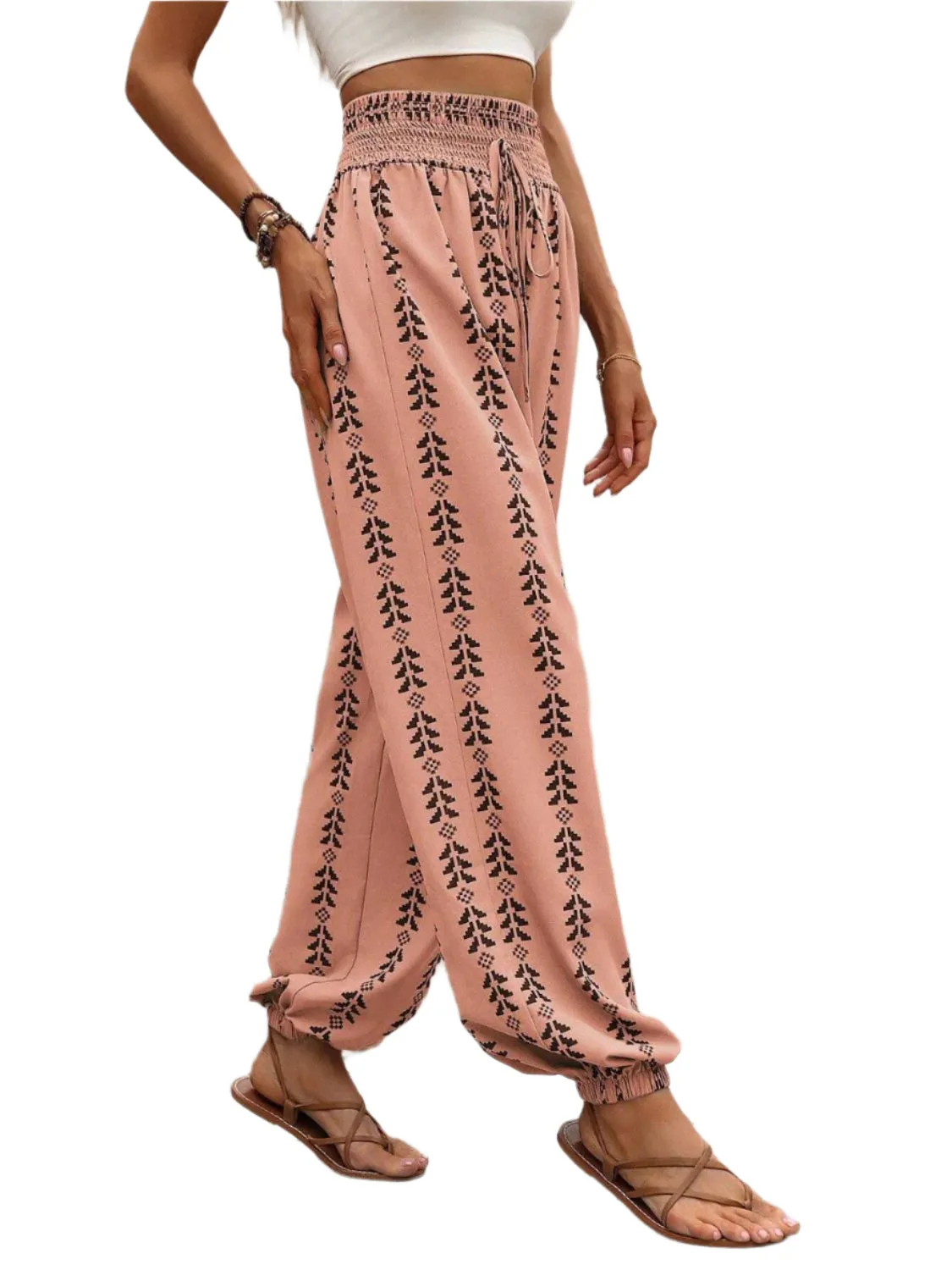 Tied Printed High Waist Pants