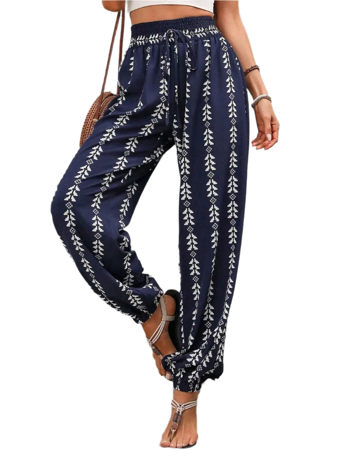Tied Printed High Waist Pants