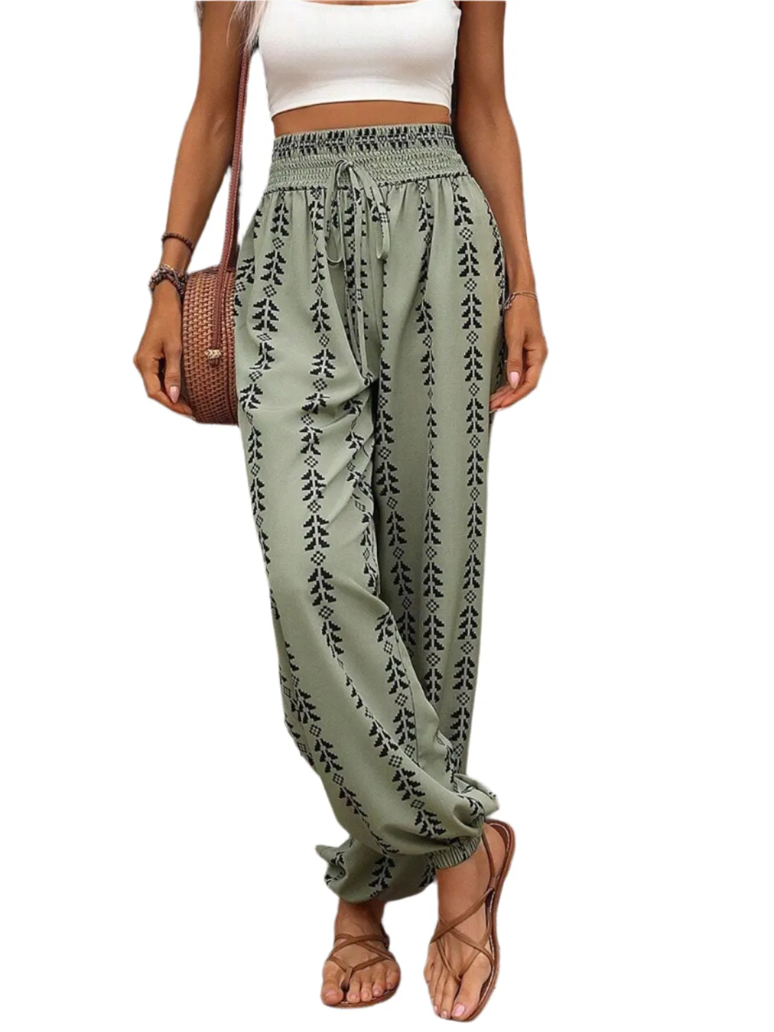 Tied Printed High Waist Pants