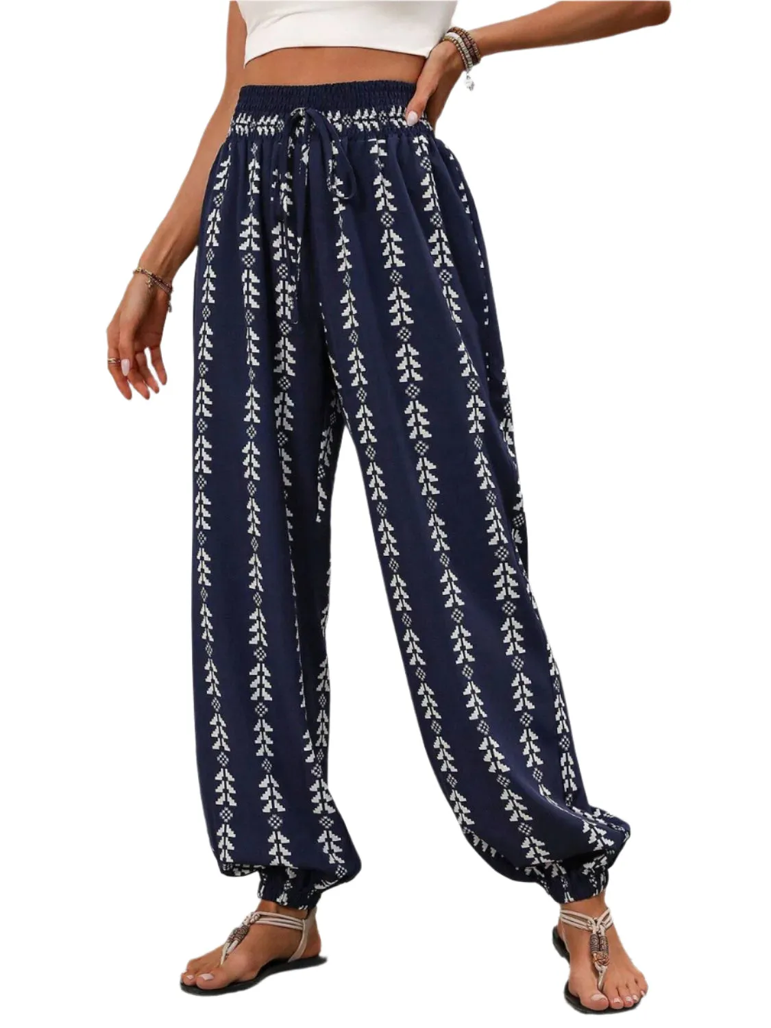 Tied Printed High Waist Pants