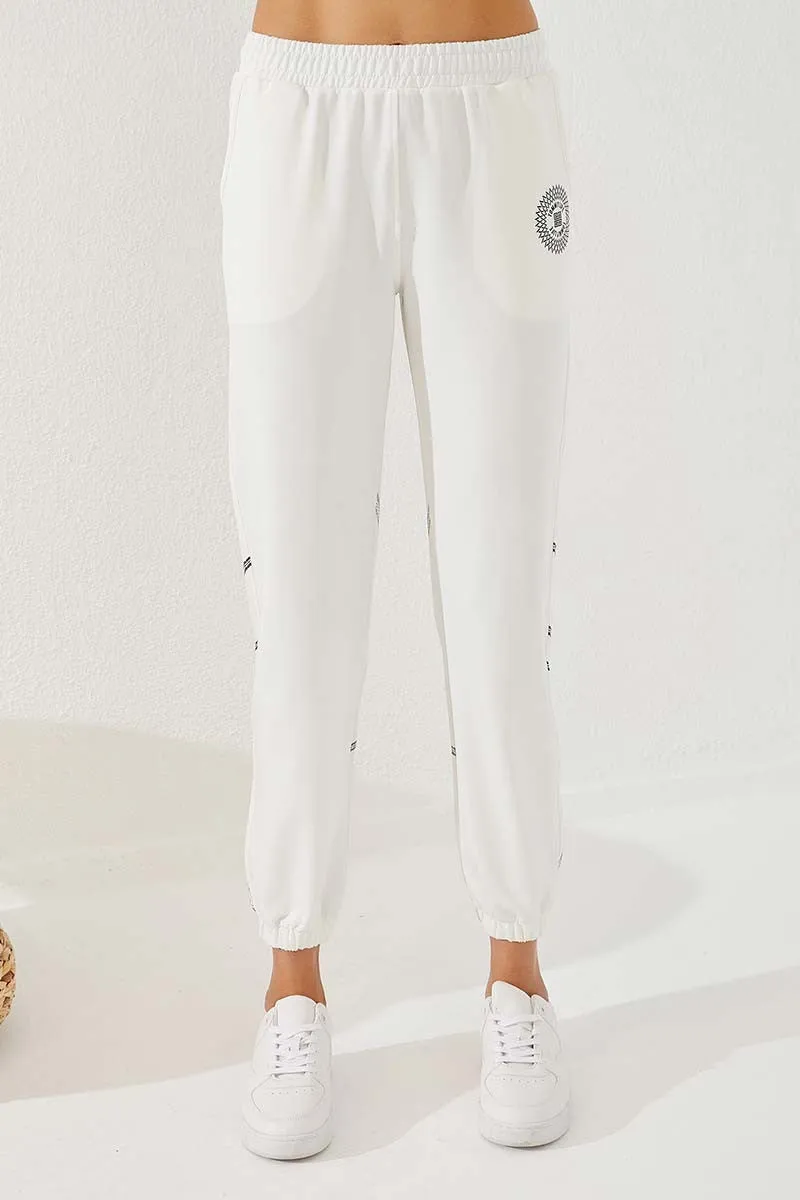 TMY Beige Striped Comfort Fit Elastic Cuff Women's Sweatpants - 94585 - O Fallon