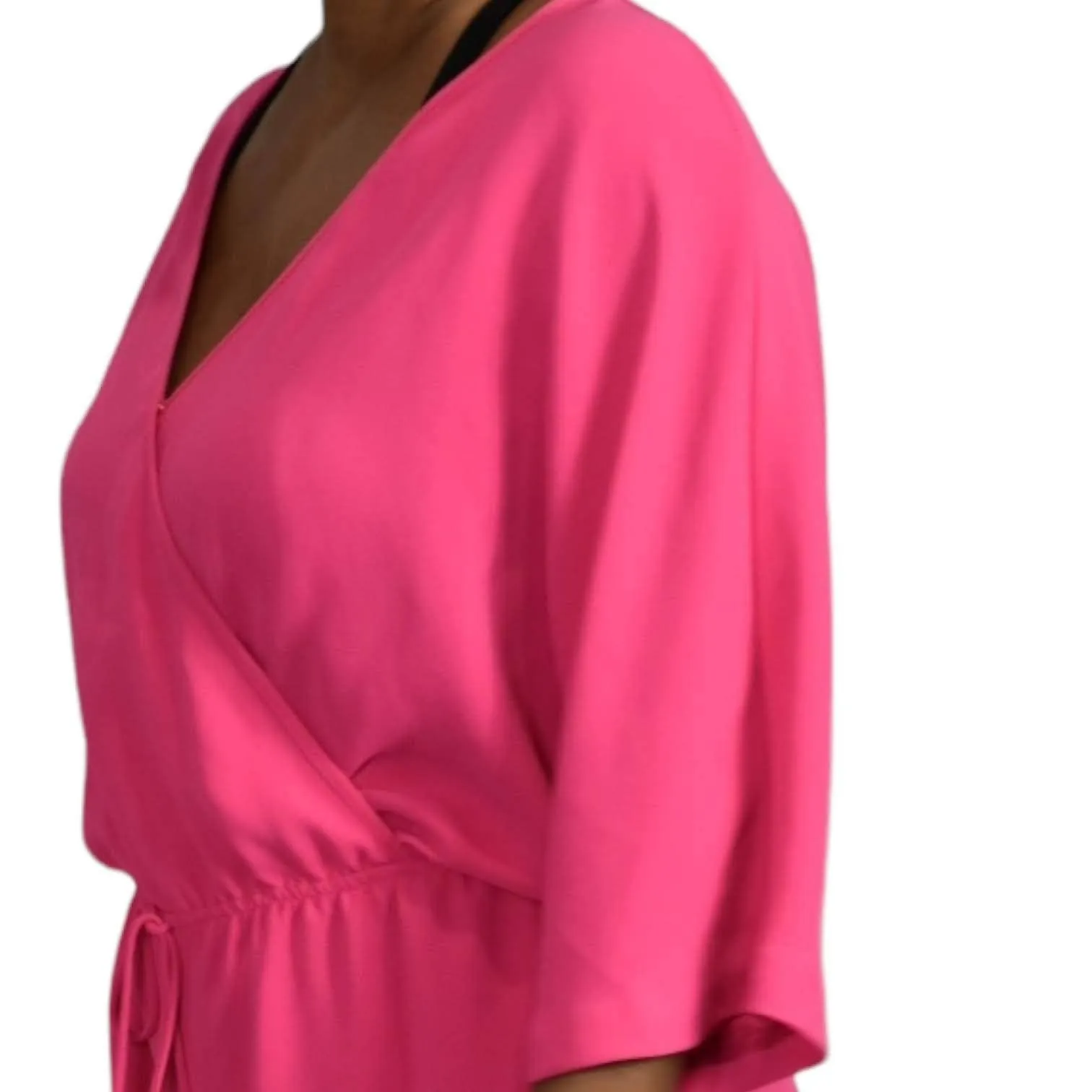 Trina Turk Tori Romper Hot Pink Playsuit Drawstring Shorts Blouson Travel Size Medium