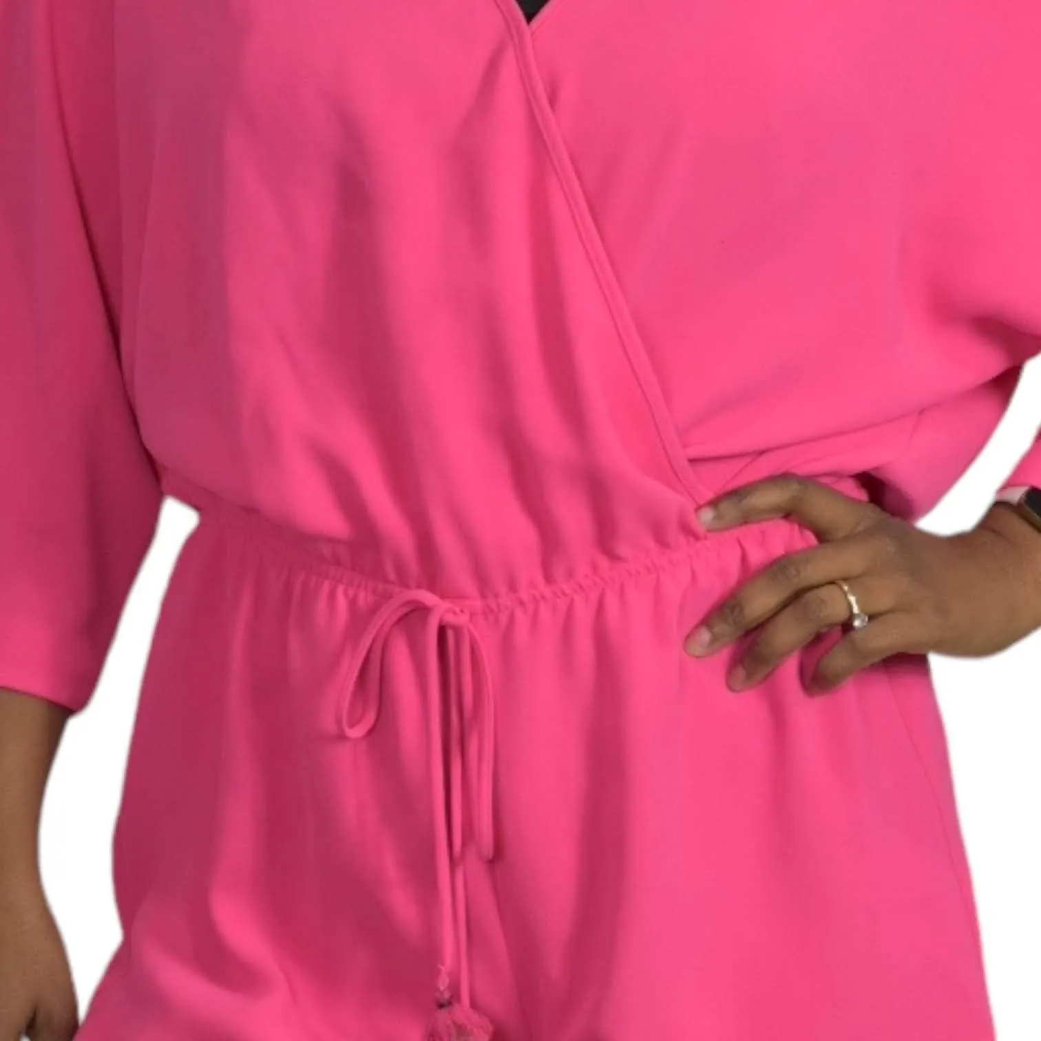 Trina Turk Tori Romper Hot Pink Playsuit Drawstring Shorts Blouson Travel Size Medium