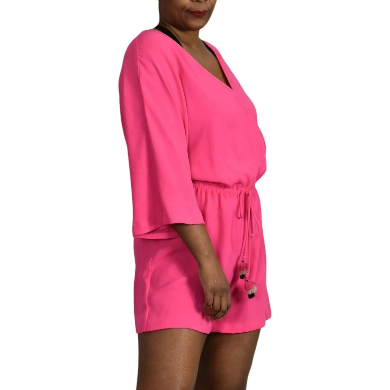 Trina Turk Tori Romper Hot Pink Playsuit Drawstring Shorts Blouson Travel Size Medium