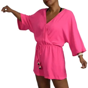 Trina Turk Tori Romper Hot Pink Playsuit Drawstring Shorts Blouson Travel Size Medium
