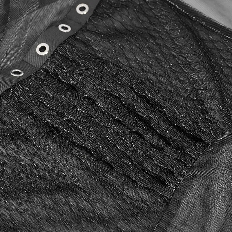 TT234 black Long Sleeve Asymmetric Mesh T-shirt