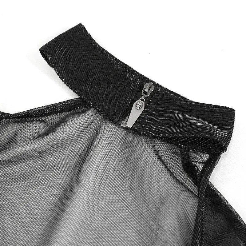 TT234 black Long Sleeve Asymmetric Mesh T-shirt