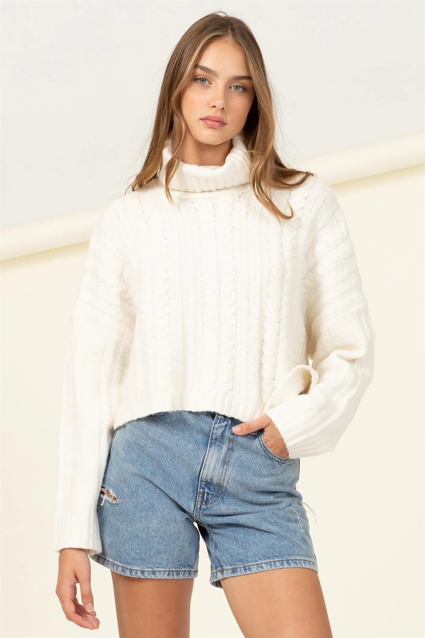 turtleneck box crop sweater