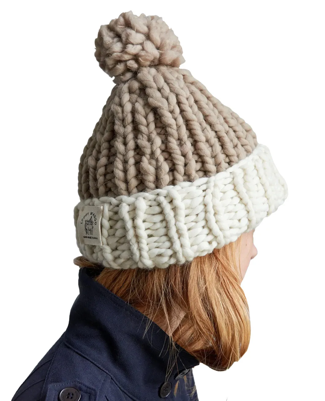 Two Tone Pompom Beanie - Merino
