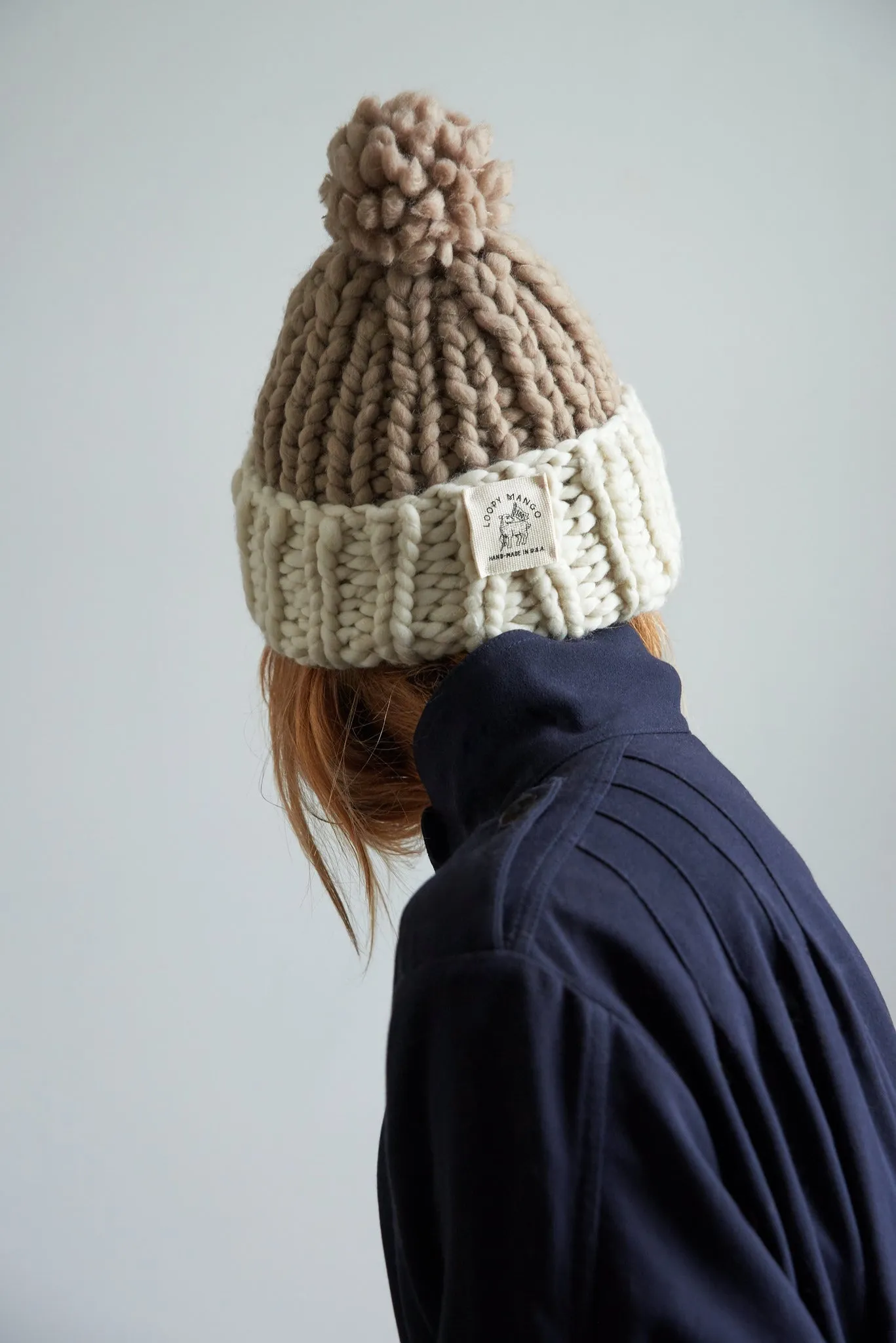 Two Tone Pompom Beanie - Merino