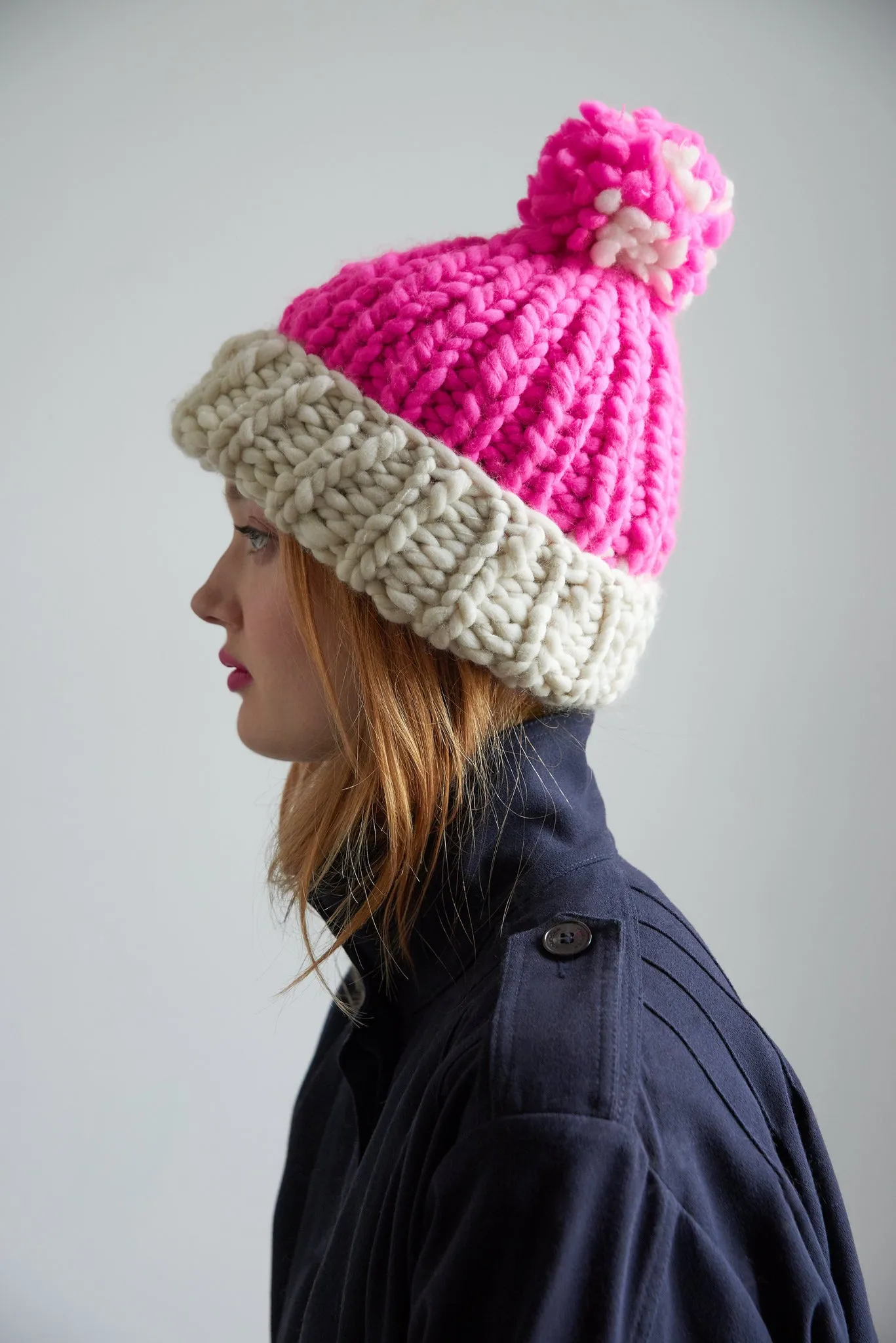 Two Tone Pompom Beanie - Merino