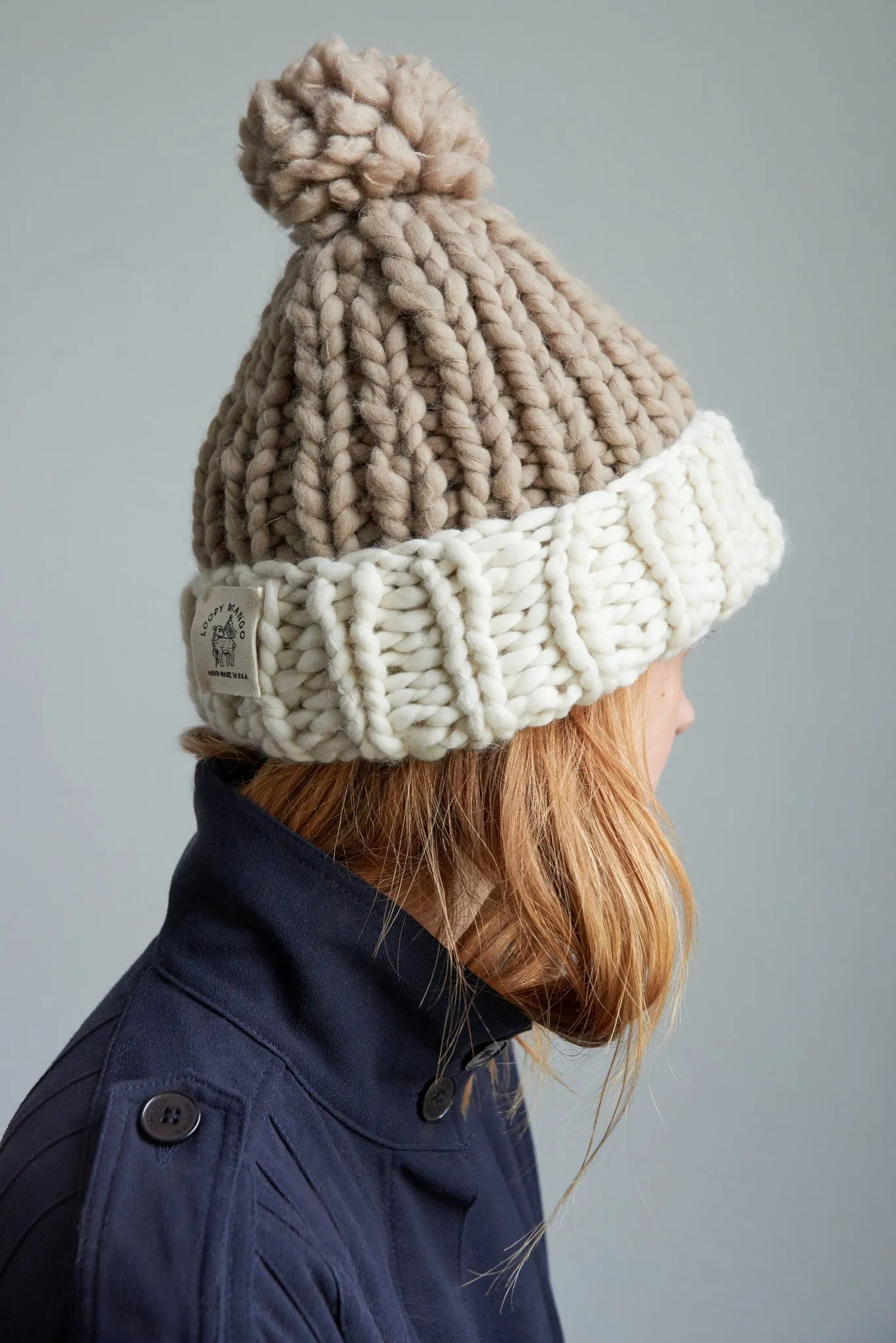 Two Tone Pompom Beanie - Merino