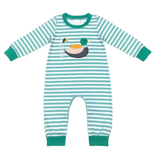Western Ducks Long Sleeve Striped Zip Romper - Baby