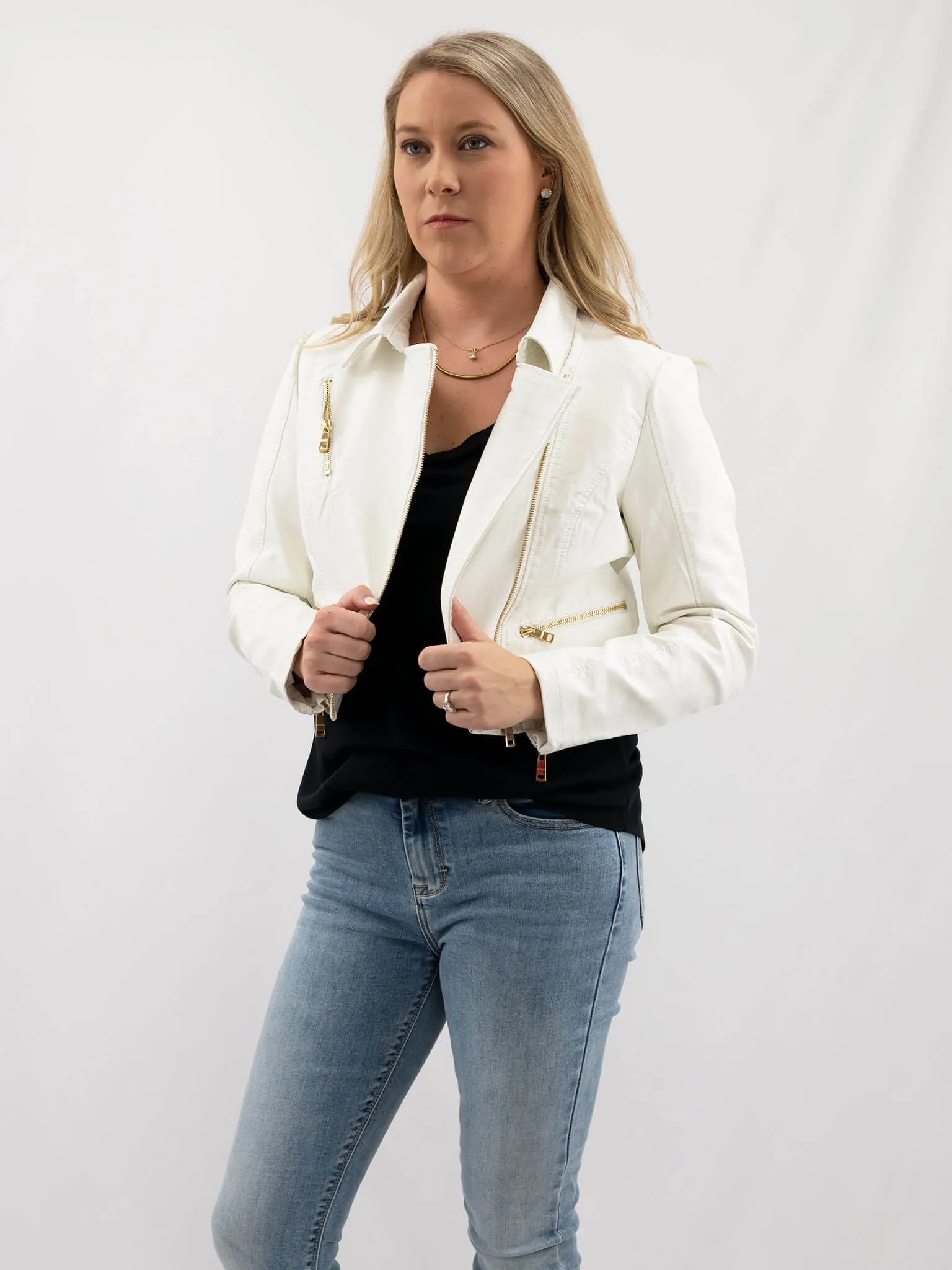 White Leather Moto Jacket
