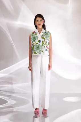 White Poplin Wide Leg High Waist Pants