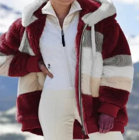 Women Long Warm Oversized Teddy Bear Coat Thick Fleece Faux Fur Hooded Jacket
