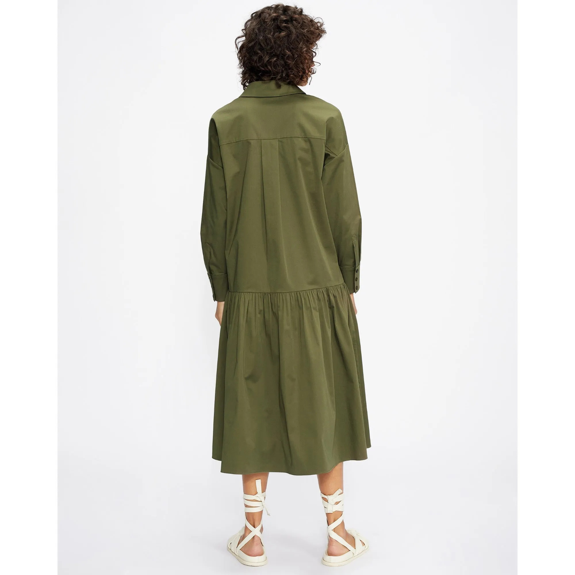 Women Wmd-Ressa-Boxy Shirt Dress With Deep Tier - Olive