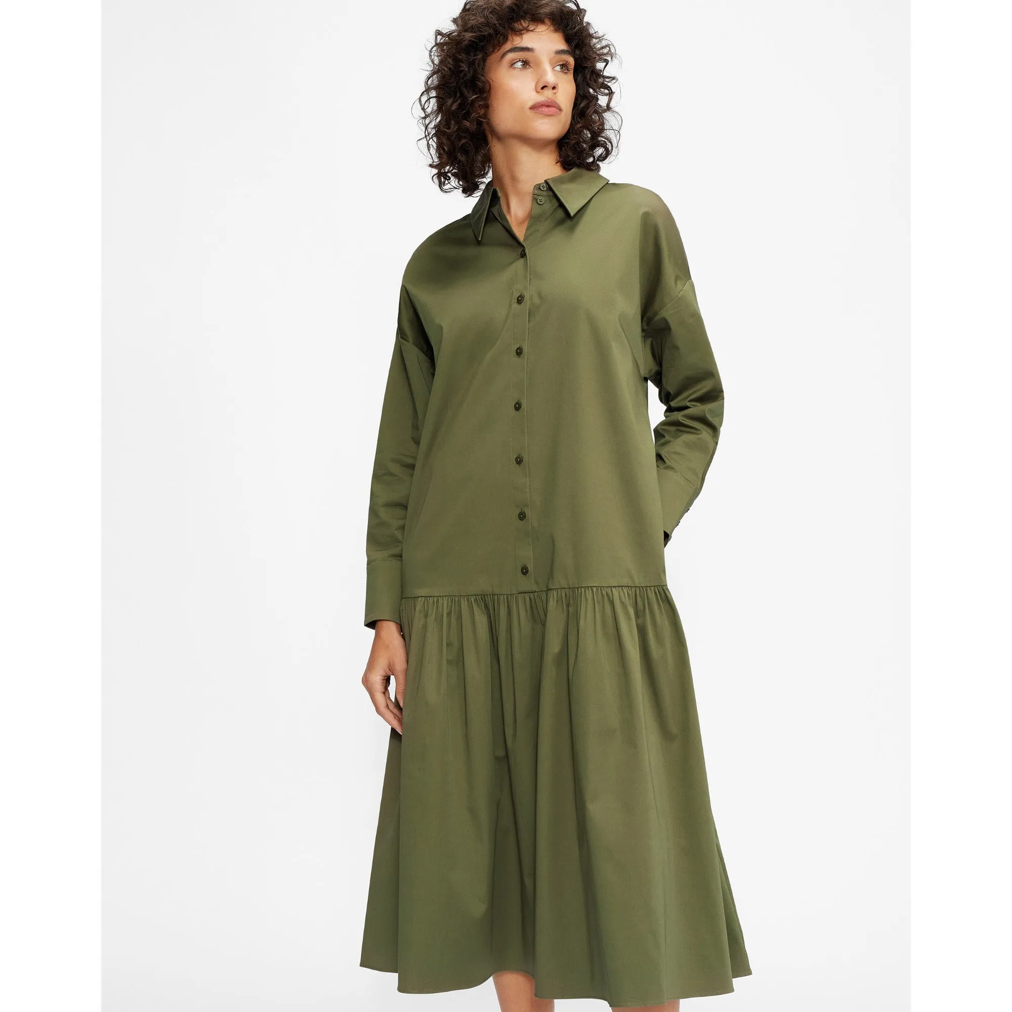 Women Wmd-Ressa-Boxy Shirt Dress With Deep Tier - Olive