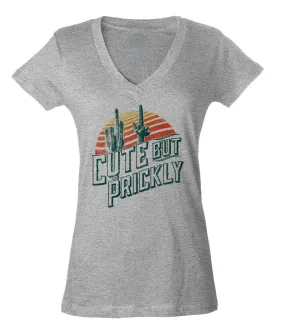 Women's Cute But Prickly Vneck T-Shirt - Cactus Shirt