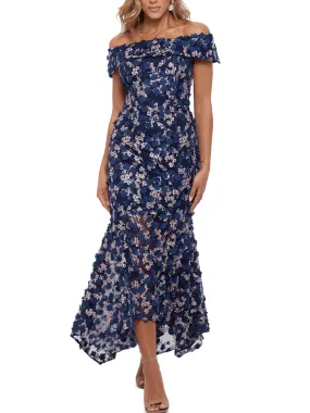 Women's Floral Embroidered Dress,Navy