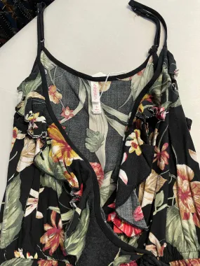 Womens Juniors Small XHILARATION Black Floral Print One Piece Romper Straps