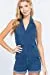 Women's Notched Collar Halter Style Neck Denim Romper