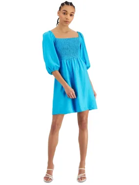 Women's Smocked Shift Dress,Light Blue