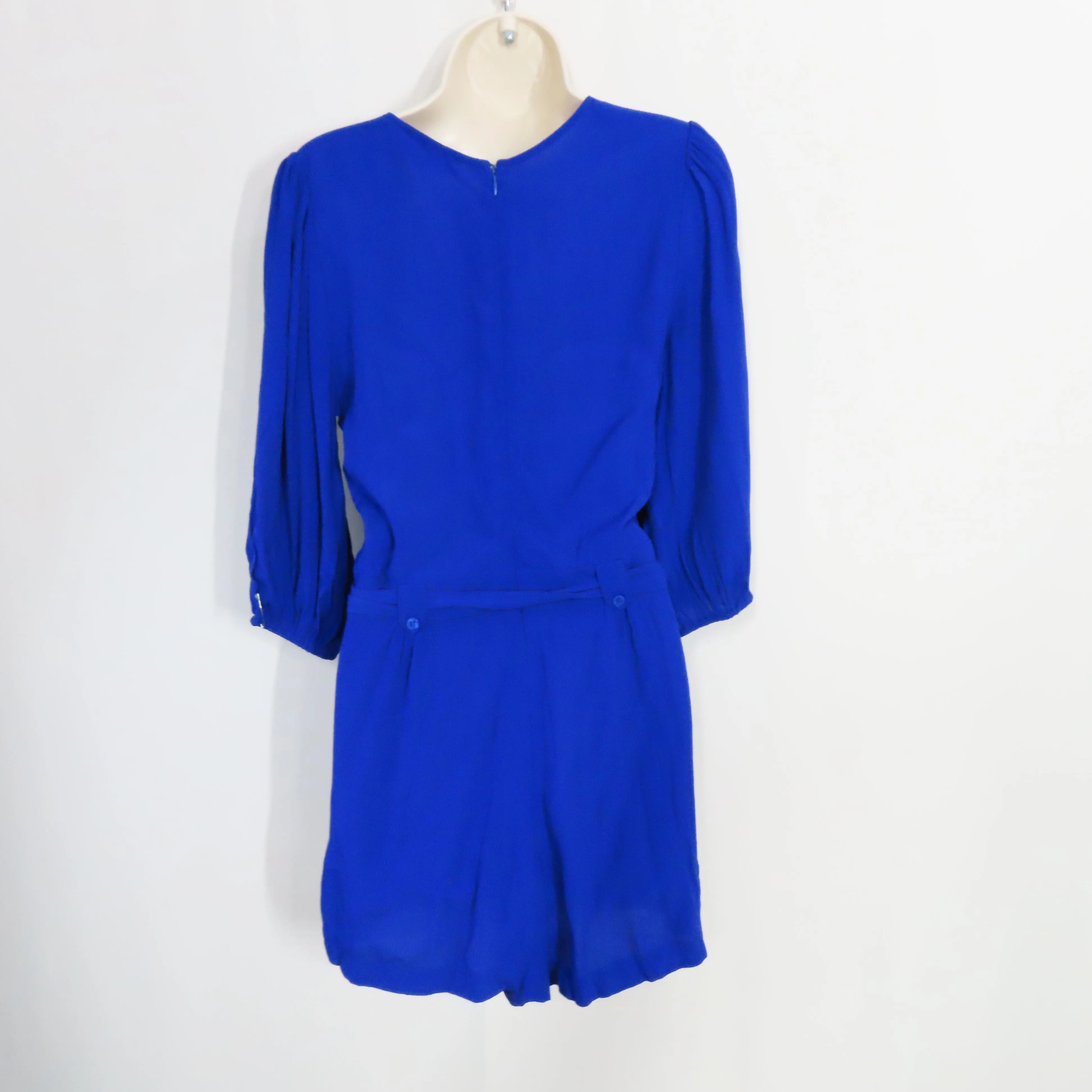 Yumi Kim Liz Romper 3/4 Sleeves Blue Silk Belted Surplice Neckline Size Small