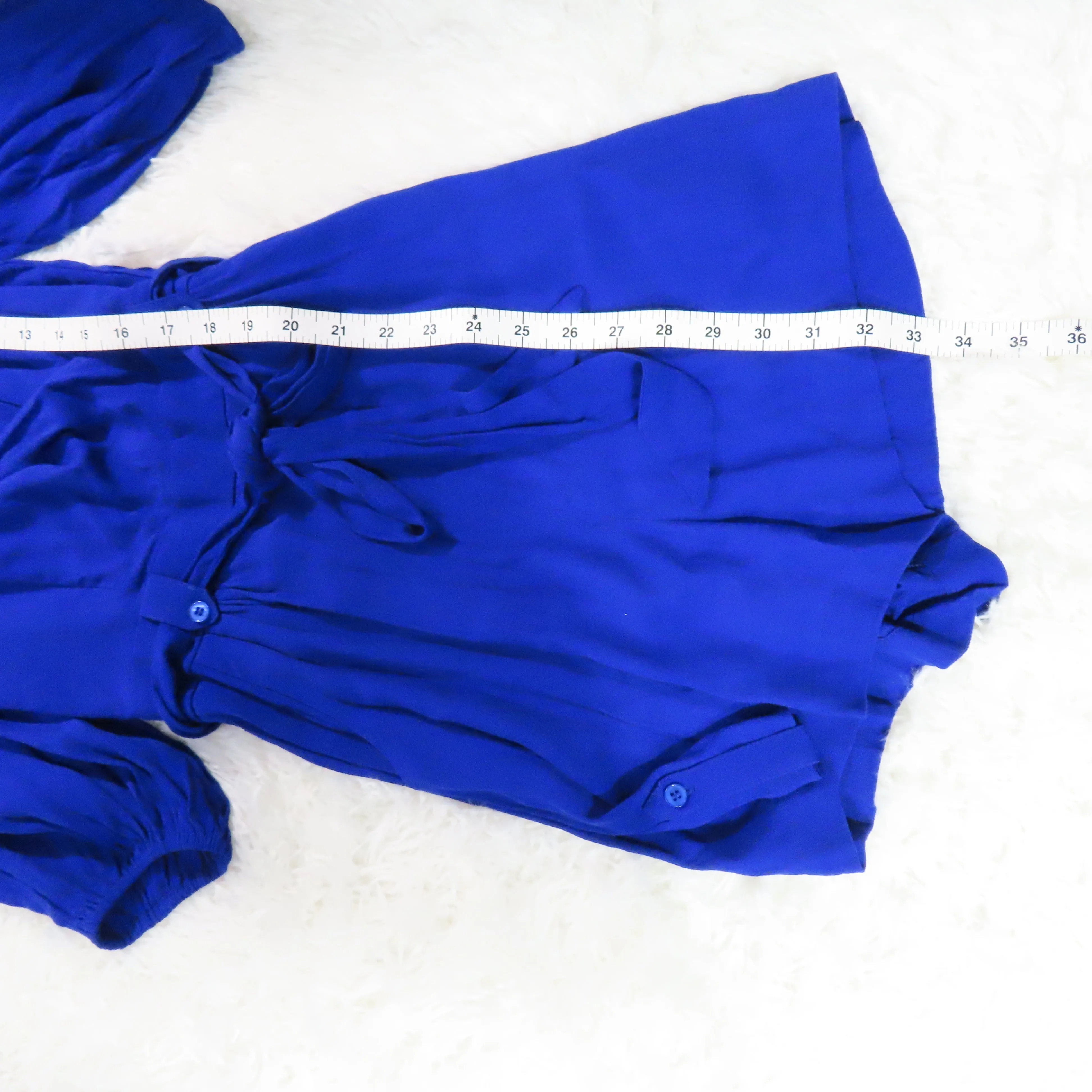 Yumi Kim Liz Romper 3/4 Sleeves Blue Silk Belted Surplice Neckline Size Small