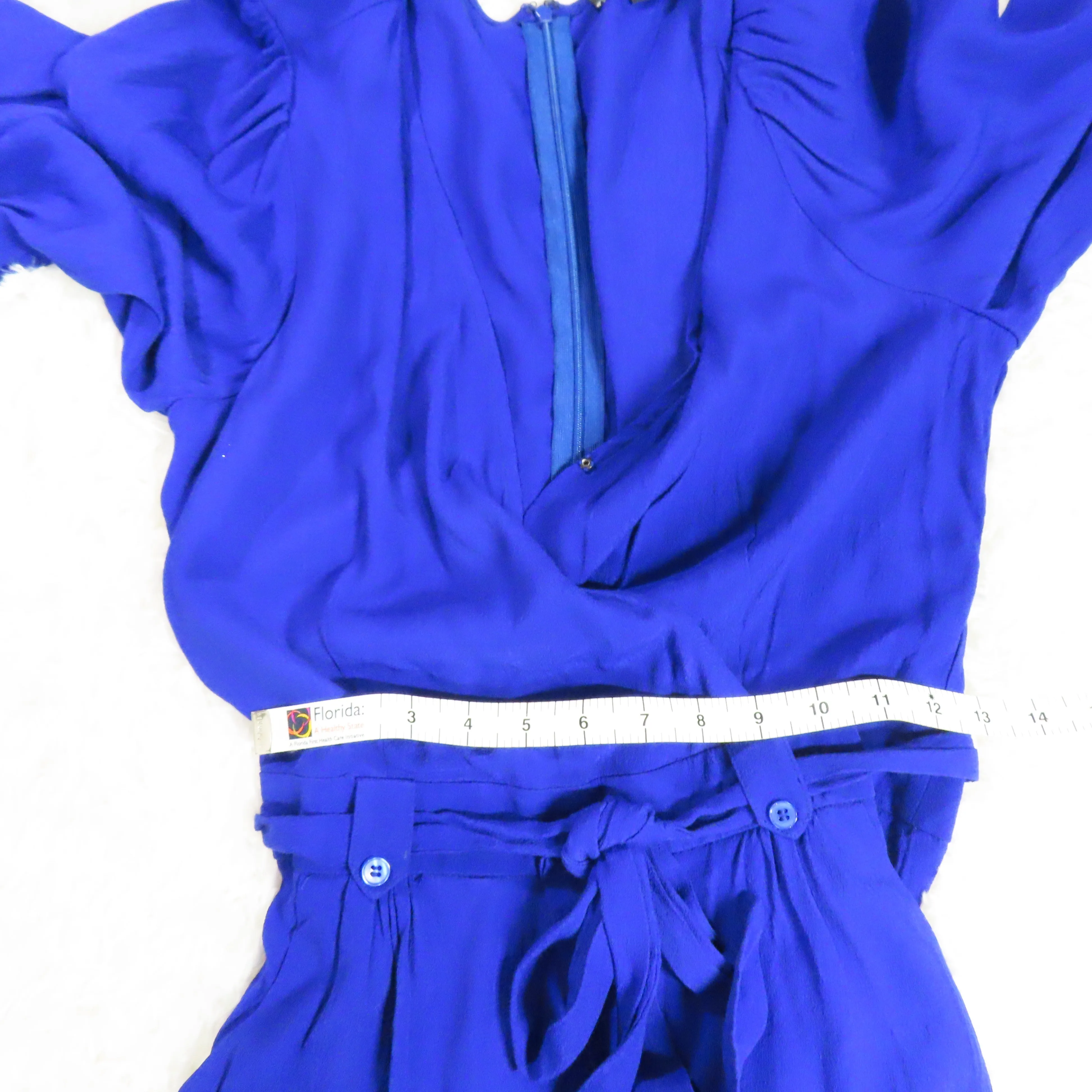 Yumi Kim Liz Romper 3/4 Sleeves Blue Silk Belted Surplice Neckline Size Small