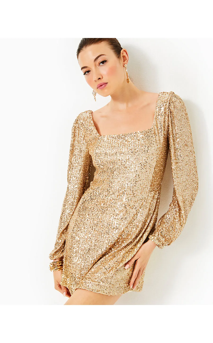 ZELDA SKIRTED ROMPER - GOLD METALLIC - TREASURE BOX SEQUIN KNIT